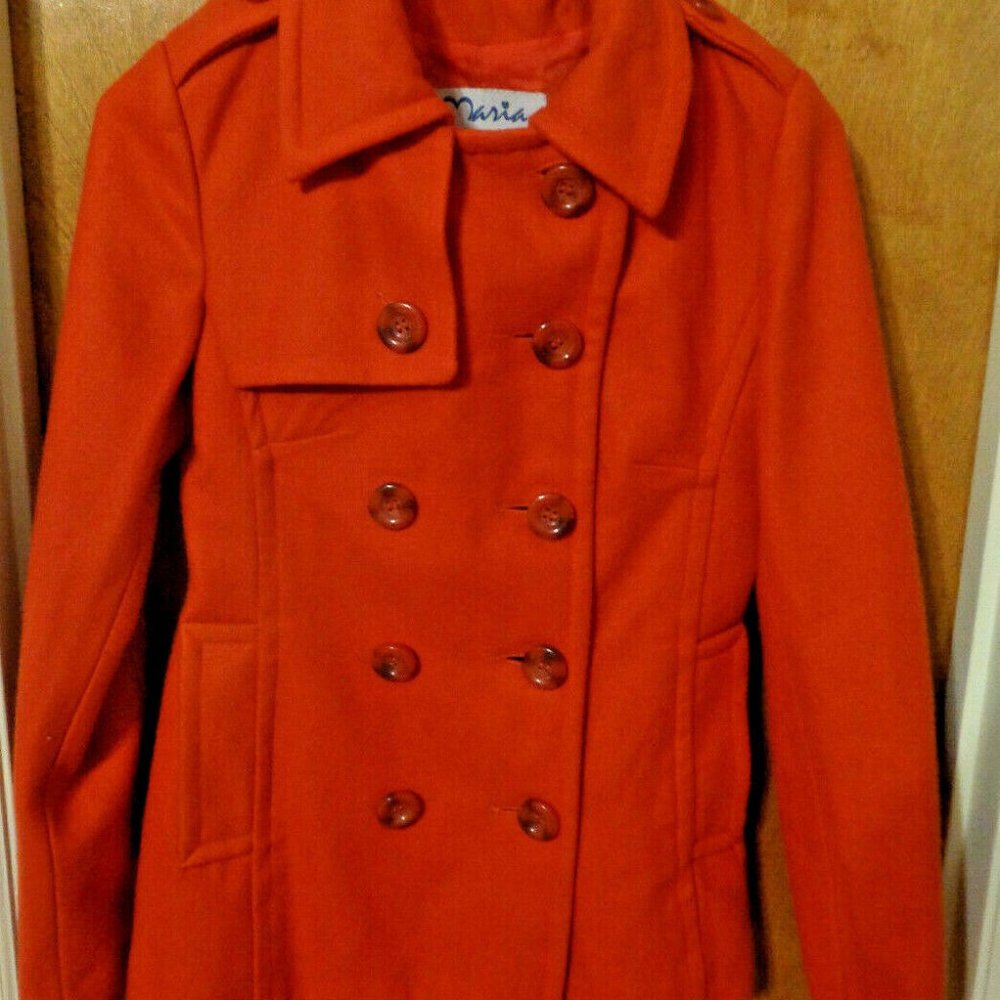 MARIA WOMENS TAILORED WOOL BLEND PEA COAT SIZE XS, PUMPKIN SPICE